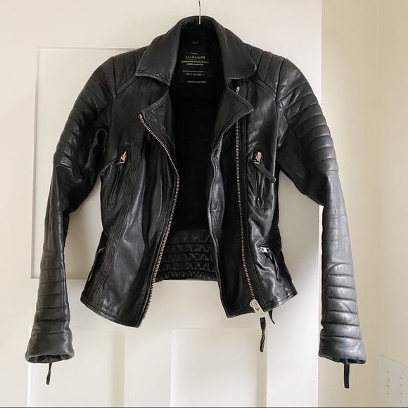 All Saints Jackets & Blazers - AllSaints Leather Moto Jacket with Quilted Sleeves